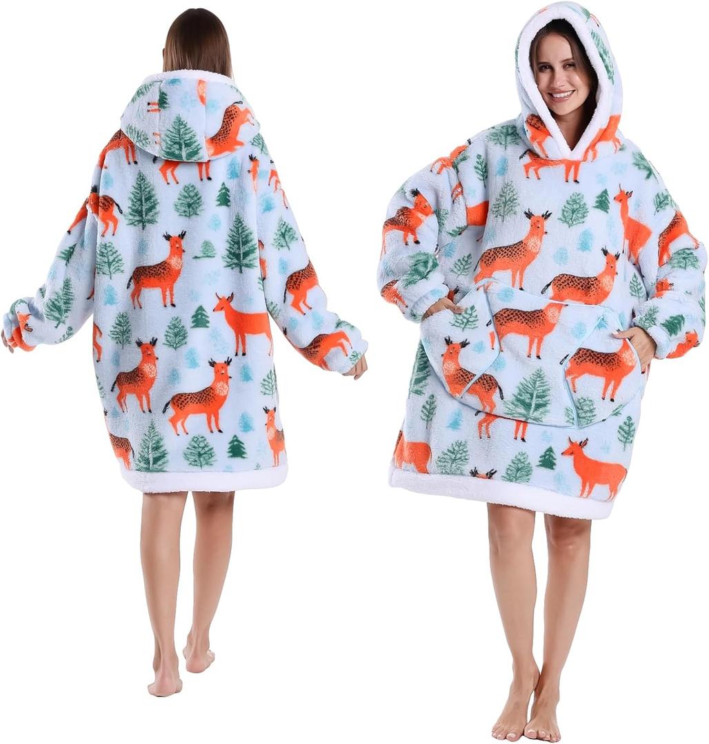 GoodtoU Oversized Hoodies Sweatshirt Blanket Hooded Blanket Warm and Cozy Birthday Gifts for Women Medium forest Deer (Adults)