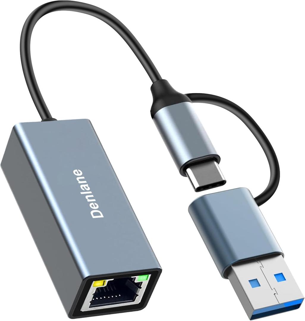 USB 3.0 to Ethernet Adapter, Ethernet to USB C Adapter 2-in-1, RJ45 Gigabit Network (1000Mbps) Hub Compatible with iPhone 15 16 17/USB-C iPad, MacBook/Pro/Air, Laptop, Windows 11/10/8/7, etc