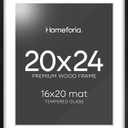 Homeforia Black Wood Frame 20x24, High End Oak 20x24 Wooden Picture Frames with Mat 16x20 Photo, 20 x 24 Poster Frame Matted to 16 by 20 Print, 24x20 Hanging Frames, Tempered Glass, Wall Kit, Set of 1