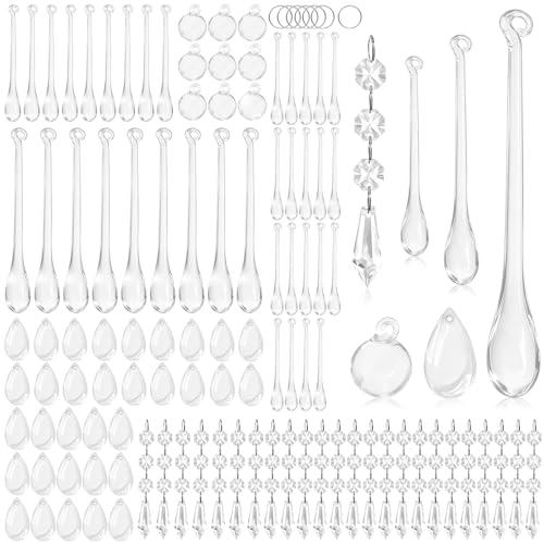 105 Pcs Christmas Tree Decoration Crystal Ornaments Clear Acrylic Hanging Teardrop Chandelier Garland Pendant Ornaments for Xmas Wedding Party Home Decor