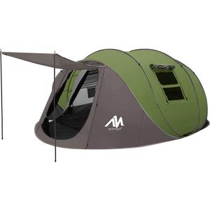 6 Person Easy Pop Up Tents for Camping - AYAMAYA Double Layer Waterproof Instant Tent with Vestibule & Porch, Large Size Family Tent Automatic Setup for 4-6 People Camping Hiking (Poles Included) (Army Green)
