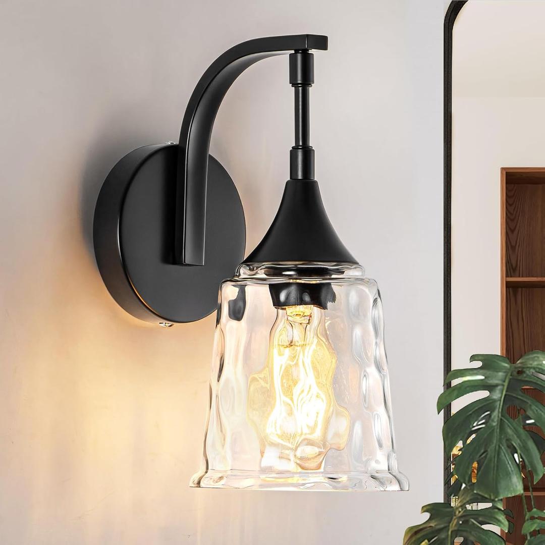 Black Wall SconceModern Bathroom Wall Sconce Lights with Clear Glass Shade, Farmhouse Vanity Light Fixtures for Bedroom Mirror Hallway Entryway