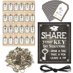 100 Set 2026 Graduation Party Favors Include 100 Keychains Bulk 100 Advice Cards 'Share Your Key to Success' Chalkboard Sign Antique Skeleton Key Gifts for Graduation Party