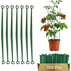 100pcs Garden Stakes Arms for Tomato Cage, Plant Trellis Connectors, Attach 0.43 Inch Dia Tomato Stakes and Plant Stick Supports, 11.8in Plastic Connecting Rod (11mm, No Stake)