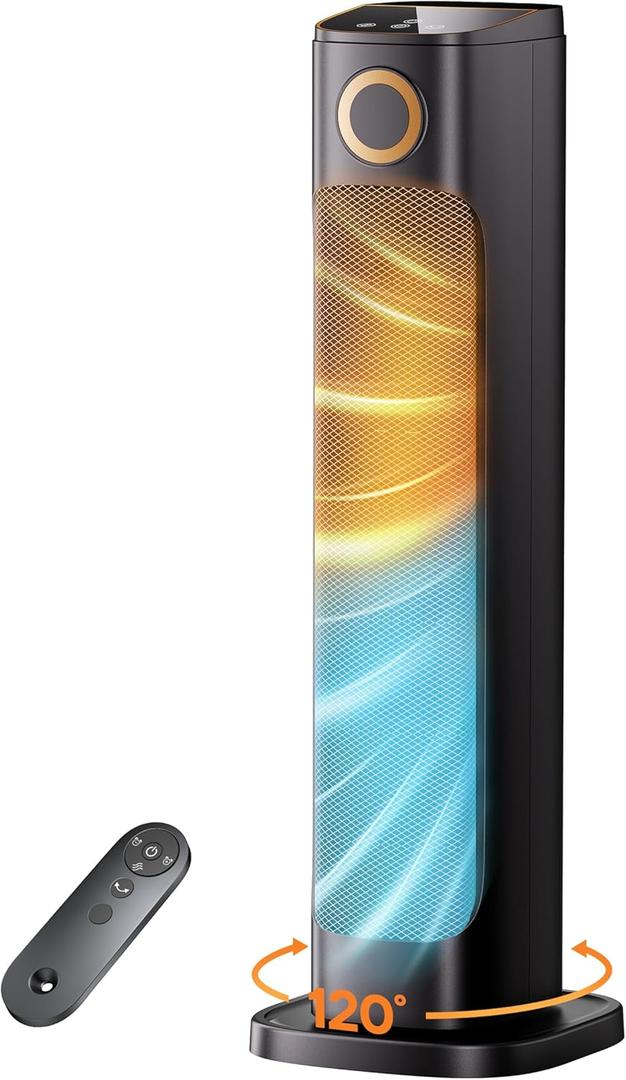 Patio Heater And Fan Combo for Indoor Use, 1500W Tower Portable Electric Space Outdoor with Remote,Infrared Heater, 15H Timer, Oscillation, Quiet, for Garage, Room, Office BLACK