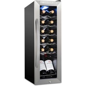 SCHMCK 12 Bottle Compressor Wine Cooler Refrigerator w/Lock - Large Freestanding Wine Cellar For Red, White, Champagne or Sparkling Wine - 41f-64f Digital Temperature Control Fridge Stainless Steel