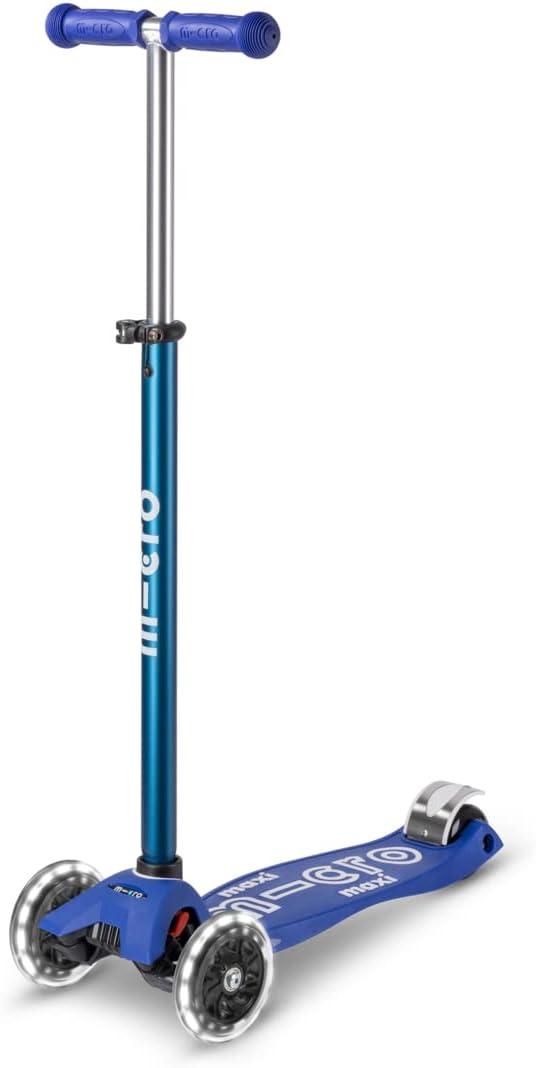 Micro Kickboard | Maxi LED Kids Scooter for Ages 5-12 | Children up to 110 lbs | 3 Wheel Lean-to-Steer Design | Adjustable T Bar | Smooth Ride, Motion Activated PU LED Wheels | Swiss Design