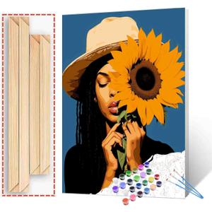 Tucocoo Fashion Black Girl Paint by Number Kits Canvas Acrylic Paint DIY Oil Painting for Kids, Students, Adults Beginner with Brushes and Acrylic African American Woman Girl 16x20 Inch (DIY Frame)