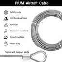 3/8 Stainless Steel Cable, PIUM 30Ft Wire Rope, Aircraft Cable with 7x19 Strands and 12000lbs Breaking Strength, 304 Stainless Steel Wire Rope with Loops for Winch Cable, Boat Lift Cable