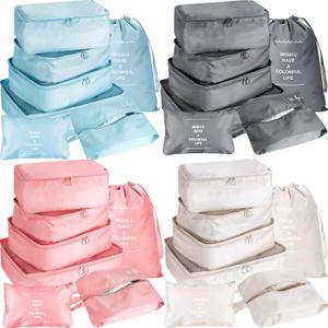 Reginary 28 Pcs Packing Cubes for Travel, 4 Sets Luggage Organizer Bags Foldable Suitcase Organizers for Vacation Cruise(Light Color)