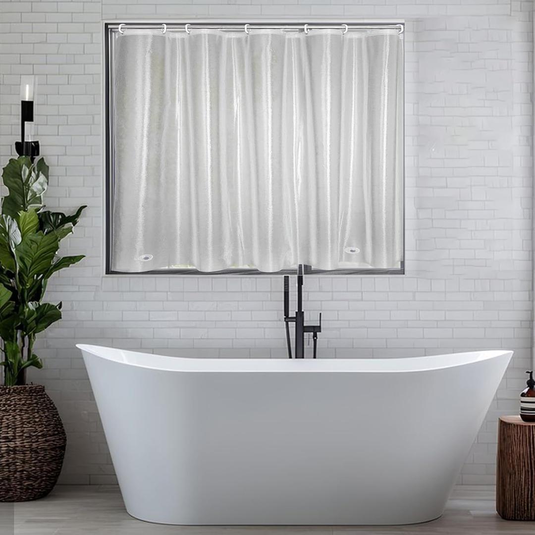 Shower Window Curtain 36 x 48 inch, Waterproof Plastic Bathroom Window Curtain,Heavy Duty Privacy Small Short Window Curtain with Hooks,Frosted