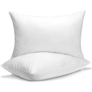 QUBA LINEN Queen Size Bed Pillows - Set of 2, Medium Density, Soft and Supportive for Back, Side, and Stomach Sleepers (Queen, White (Pack of 2)) 