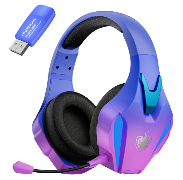 PHOINIKAS Wireless Gaming Headset for PS4 PS5 PC Switch, Wireless 2.4GHz Gaming Headphones with Detachable Noise Canceling Mic, 7.1 Stereo Sound, Only 3.5mm Wired Mode for Xbox Seires - Violet
