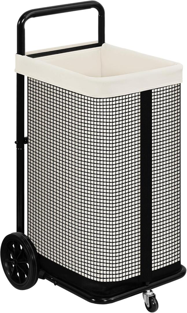 STORAGE MANIAC Rolling Laundry Cart with Wheels 37.4"H Laundry Hamper with Removable and Washable Canvas Liner Heavy Duty Laundry Basket Sorter Utility Cart Steel Frame for Clothes & Groceries, Beige