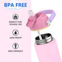 Kids Insulated Water Bottle with Straw,12 oz Kids Cups with Stainless Steel Leak Proof for School Daycare Boys Girls(Pink)