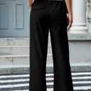 Wide Leg Slacks Pants for Women Pull on High Waisted Business Trousers with 3 Pockets for Casual Office Wear (Black, S)