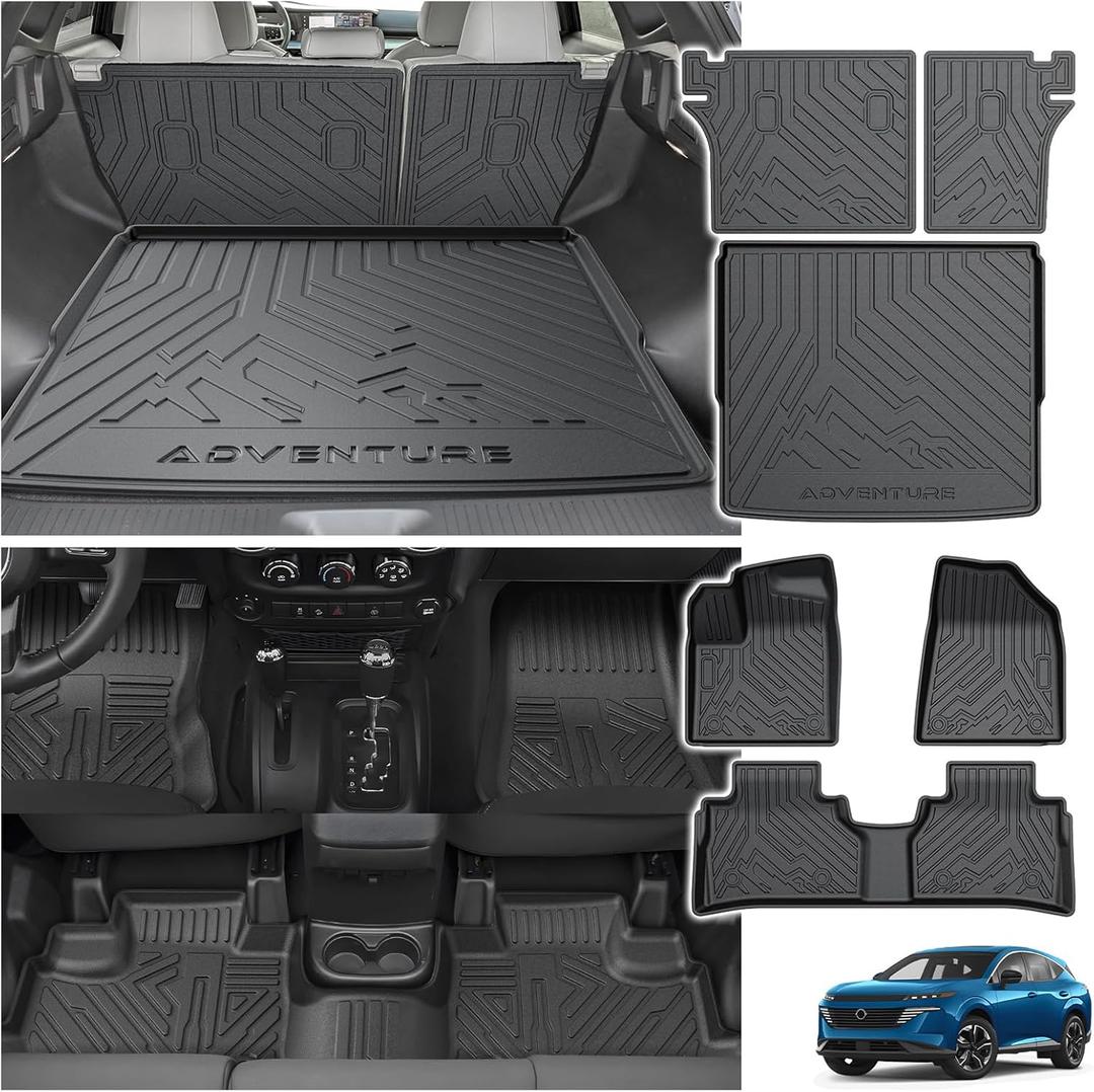 Powerty Floor Mat for Nissan Murano 2025 2026, All Weather TPE Custom Trunk Cargo Mat Liner with Backrest Mat Replacement for Nissan Murano Accessories (Trunk Mat+Backrest Mat+Floor Mat) (11)Nissan Murano25-26Full Set)