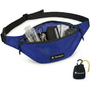 Vavabox Extremely Lightweight Running Belt for Men Women, Fanny Pack Travel Bum Bag with 2 Zippers, Water-Resistant Waist Bag for Running Walking Hiking (Dark Blue)
