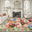 Green Area Rugs 9x12 Washable Non-Slip Floral Low Pile Large Rug for Living Room, Bedroom, Farmhouse, Dining Room