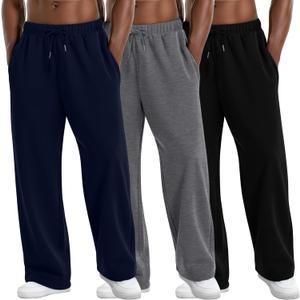 August Alley 3 Pack Men's Lightweight Lounge Pants Straight Leg Open Bottom Thin Baggy Drawstring Sweatpant with 3 Pockets (X-Large, Navy Blue, Dark Gray, Black)