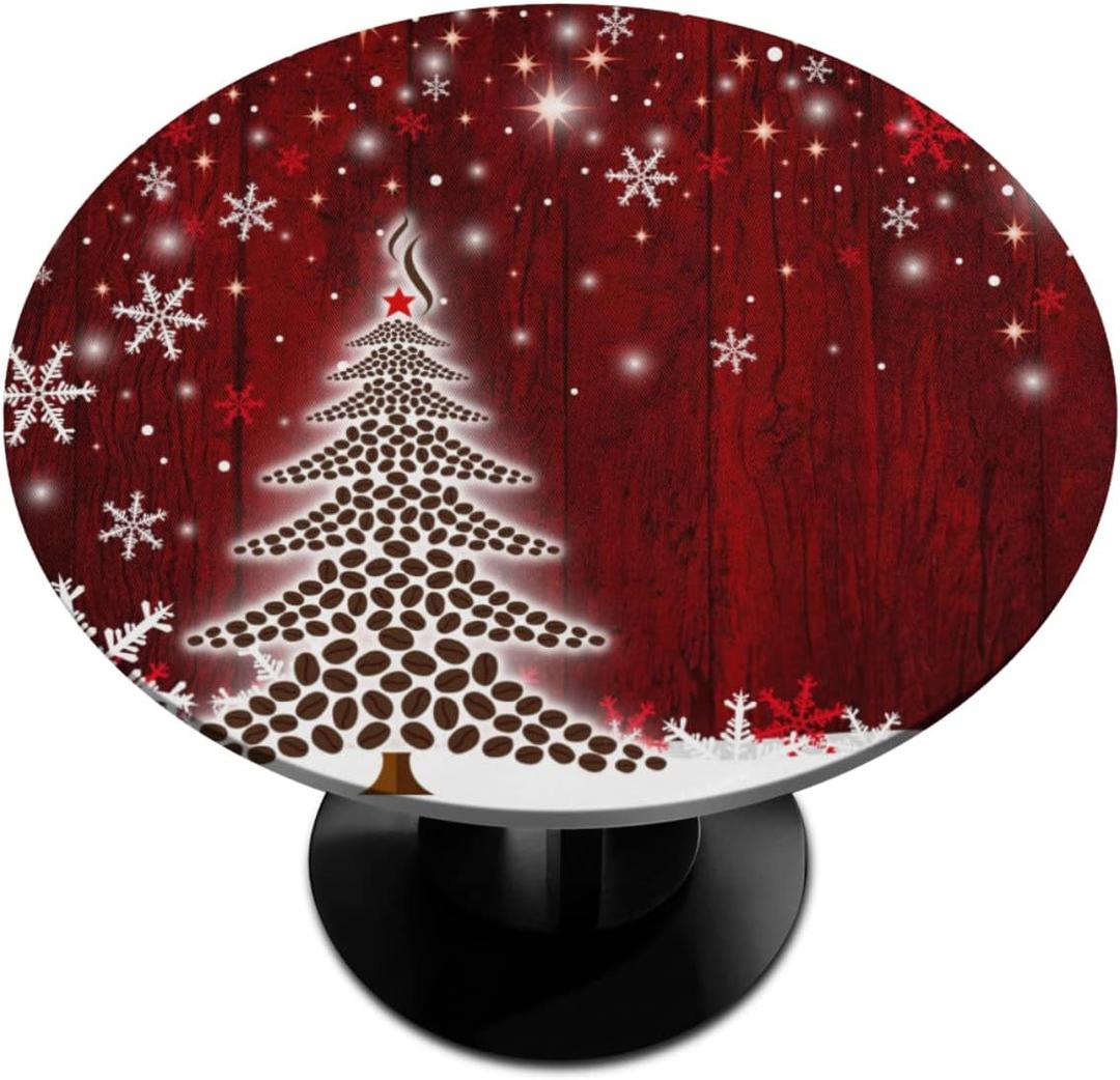 Christmas Round Fitted Tablecloth with Elastic Edge Holiday Decor Xmas Fitted Circle Table Cover Wipeable Round Table Cloths for Kitchen Patio Parties Outdoor Dining Decor (Fit for 40"-44" Tables) (A02--christmas 2)