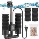 AQQA Aquarium Electric Power Sponge Filter,3W/5W Silence Submersible Foam Filter, Sponges Bio Ceramic Media Balls Double Filter for Saltwater Freshwater Fish Tank (S)