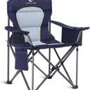 ALPHA CAMP Oversized Camping Folding Chair Heavy Duty Lawn Chair with Cooler Bag (Blue)