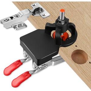 35mm Metal Concealed Hinge Jig, Cabinet Hinge Jig with 2 Quick Clamps for Drilling Hole Positioning Guide, Adjustable Quick Punch Cabinet Door Mounting Tool for Woodworking Hardware Installation