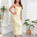 Women's Spaghetti Strap Midi Satin Silk Dresses Slip Cowl Neck Party Cocktail Evening Sexy Dress (Yellow, L)