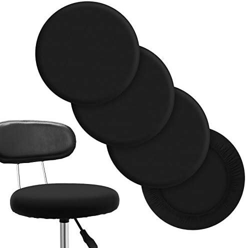Tatuo Round Bar Stool Seat Covers Washable Stool Cushion Slipcover Elastic Bar Chair Covers for 14-17 Inch Chair (Black,4 Pieces)