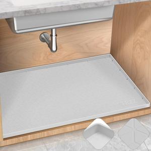TRZZ Silicone Waterproof Under Sink Mat 31" x 22", Drip Tray and Cabinet Liner for Kitchen and Bathroom, Prevents Water Damage and Organizes Cabinets (Light Grey) (22"W x 31"L)