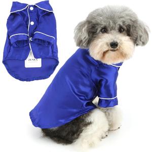 Zunea Small Dog Pajamas Shirts for Size Dogs Soft Faux Silk Lapel Puppy Sleepwear Clothes Two-Legged Indoor Pjs Shirt Outfits Chihuahua Yorkie Pet Holiday Party Apparel, Blue, S
