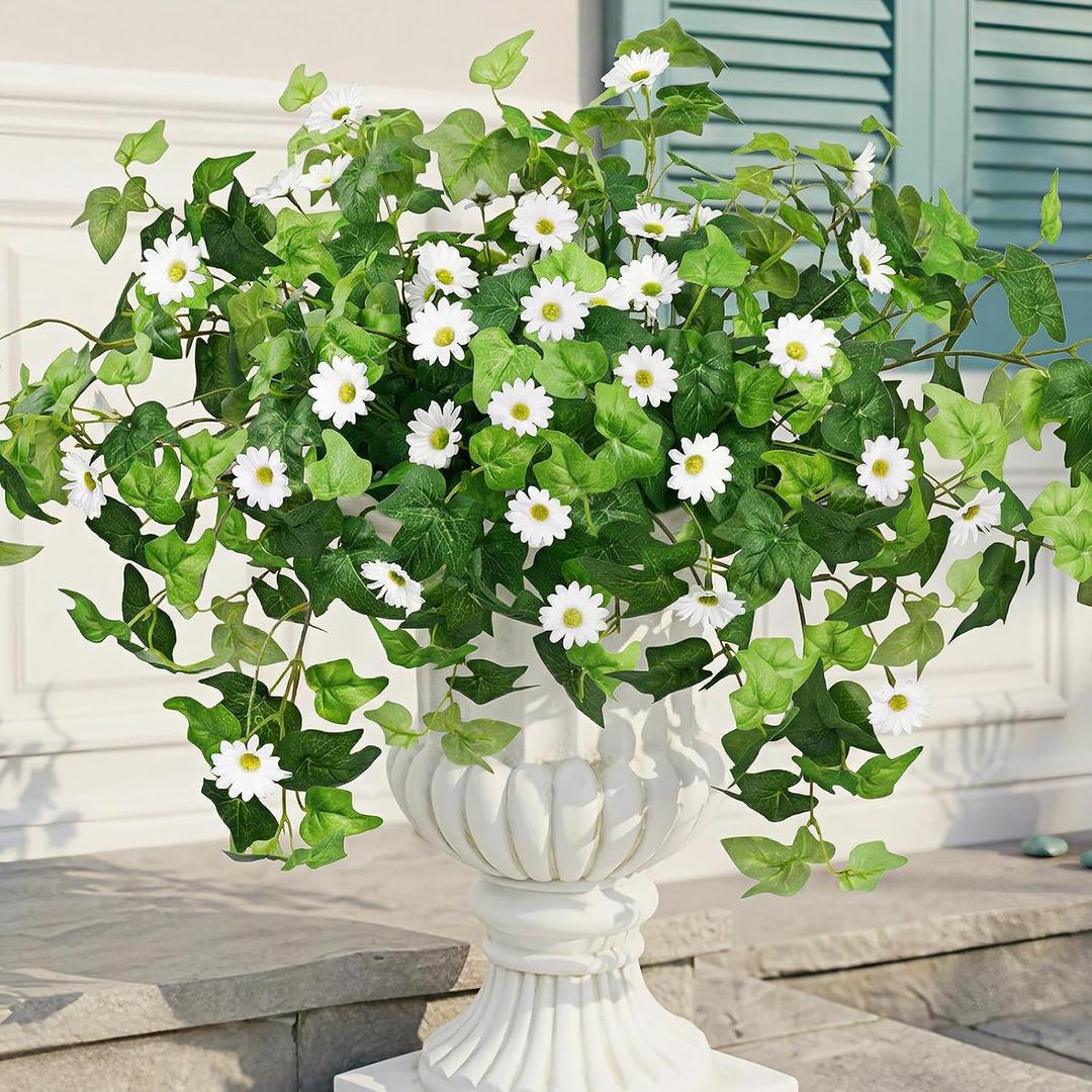 Krissing 3 Pcs Artificial Flowers for Outdoors, UV Resistant Daisy Mums