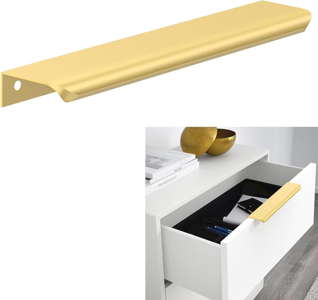 FILTA 10 Pack Gold 7.5 Inch(192mm) Hole Center Kitchen Cabinet Handles,9.8 Inch(250mm) Overall Length Edge Finger Tab Pull for cabinets Kitchen Concealed Drawer pulls