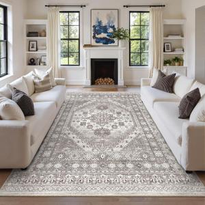 zesthome 9x12 Area Rugs,Stain Resistant Washable Rug,Ultra-Thin Rugs for Living Room,Bedroom,Non-Slip Backing Home Decor Large Area Rug (Brown/Beige,9'x12')