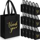 Sweetude 30 Pcs Thank You Gift Bags with Handles, Reusable Non Woven Foldable Goodie Bags Bulk for Graduation Teacher Appreciation Wedding Bridesmaid Favors(10 x 8 x 4 Inch,Black)