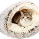 Arquiel Cat Bed Round, Hooded Cat Bed Cave Fluffy Dog Beds, Cozy Donut Anti Anxiety Dog Bed for Small Dog and Cat, Gifts for Cat Lovers(20×20inch, Coffee)