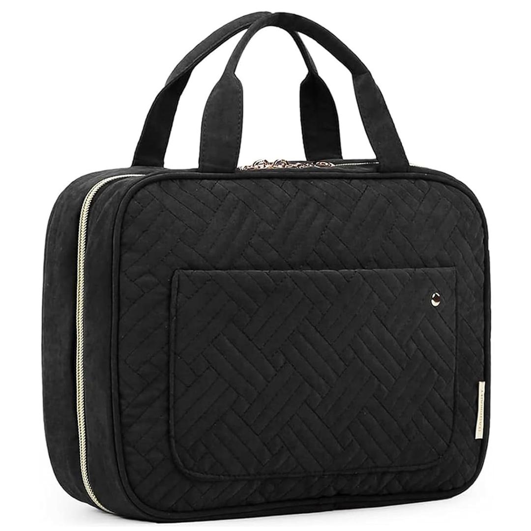 BAGSMART Large Toiletry Bag Travel Bag with Hanging Hook, Water-resistant Makeup Cosmetic Bag Travel Organizer for Accessories, Shampoo, Full Sized Container, Toiletries (Black)