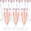 Thenshop 50 Pack Rose Gold Plastic Champagne Flutes 5.5 oz Elegant Clear Disposable Champagne Glasses Detachable Hard Toasting Glasses for Wedding Party Fancy Vino Cocktail Cups(Clear)