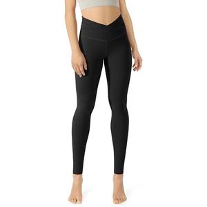 ODODOS Women's Cross Waist Yoga Leggings with Inner Pocket, 23"/25"/28" Gathered Crossover Workout Yoga Pants XS