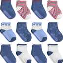 Debra Weitzner Toddler Socks With Grips - 12 Pairs Crew Cotton Grip Socks for Baby Boys Girls Infant's and Kids 6-12 Months 