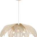 WYYSDWNE 24”Hand Woven White Rattan Chandelier, 3Lights Boho Light Fixture Adjustable Coastal Pendant Light for Kitchen Island Dining Living Room