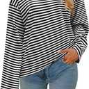 Womens Oversized Striped Long Sleeve Shirt Crewneck Sweatshirt Color Block Loose Pullover Top Teen Girl Y2K Clothes (Black, M)