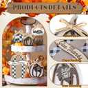 5 Pcs Fall Thanksgiving Pumpkin Decor for Home Thanksgiving Plaid Wooden Table Centerpiece Decorations Fall Wooden Pumpkin Signs for Autumn Farmhouse Home Kitchen Mantle Tabletop Supplies