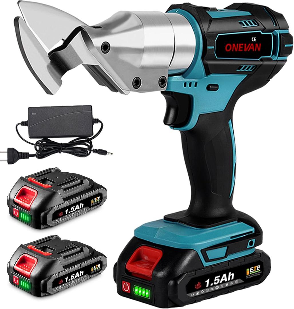 Cordless Metal Shear, Heavy Duty Electric Scissors for Cutting Metal, Iron, Stainless Steel, Carpet and Cardboard-Variable Speed with 2x 21V 1500mAh Batteries