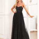 Women's Sparkly Prom Gowns Glitter Sequin Tulle A Line Long Formal Evening Gown Dresses High Waist Maxi Party Dress (Black, L)