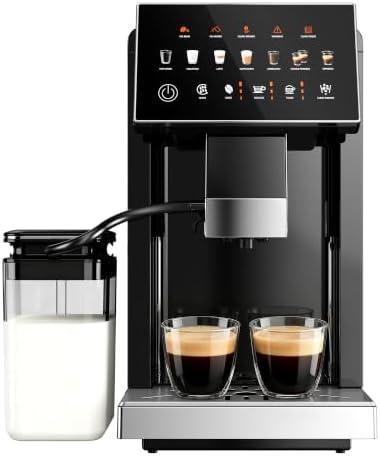 ICEVIVAL Fully Automatic Espresso Machine with Milk Frother & Grinder | 20 Bar Pressure, 15 Grind Settings, Touch Screen Control and Self-Cleaning Function for Espresso, Latte and Cappuccino