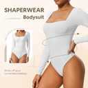 Women Sexy Square Neck Thong Bodysuit Long Sleeves Double Lined Tank Tops Body Suits Outfits for Going Out (M)