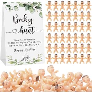 Gemscream 101 Pcs Baby Shower Game Set Include 1 Paperboard Hunt Sign 100 Mini Plastic Babies Tabletop Sign Tiny Babies Funny Baby Shower Prizes for Gender Reveal Party Favors