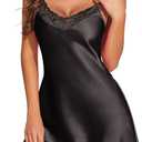Ekouaer Sleepwear Sexy Lingerie Nightgown Lace Chemise Satin Slip Silk Negligee Nightie Bridal Babydoll for Women (XX-Large, Black)